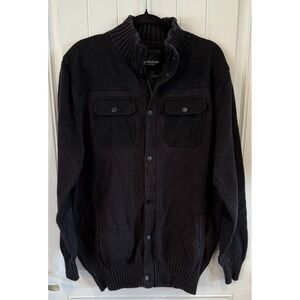 D-Lux Denim Brand Men's Black Sweater 100% Cotton Zip & Snap Front Size XL